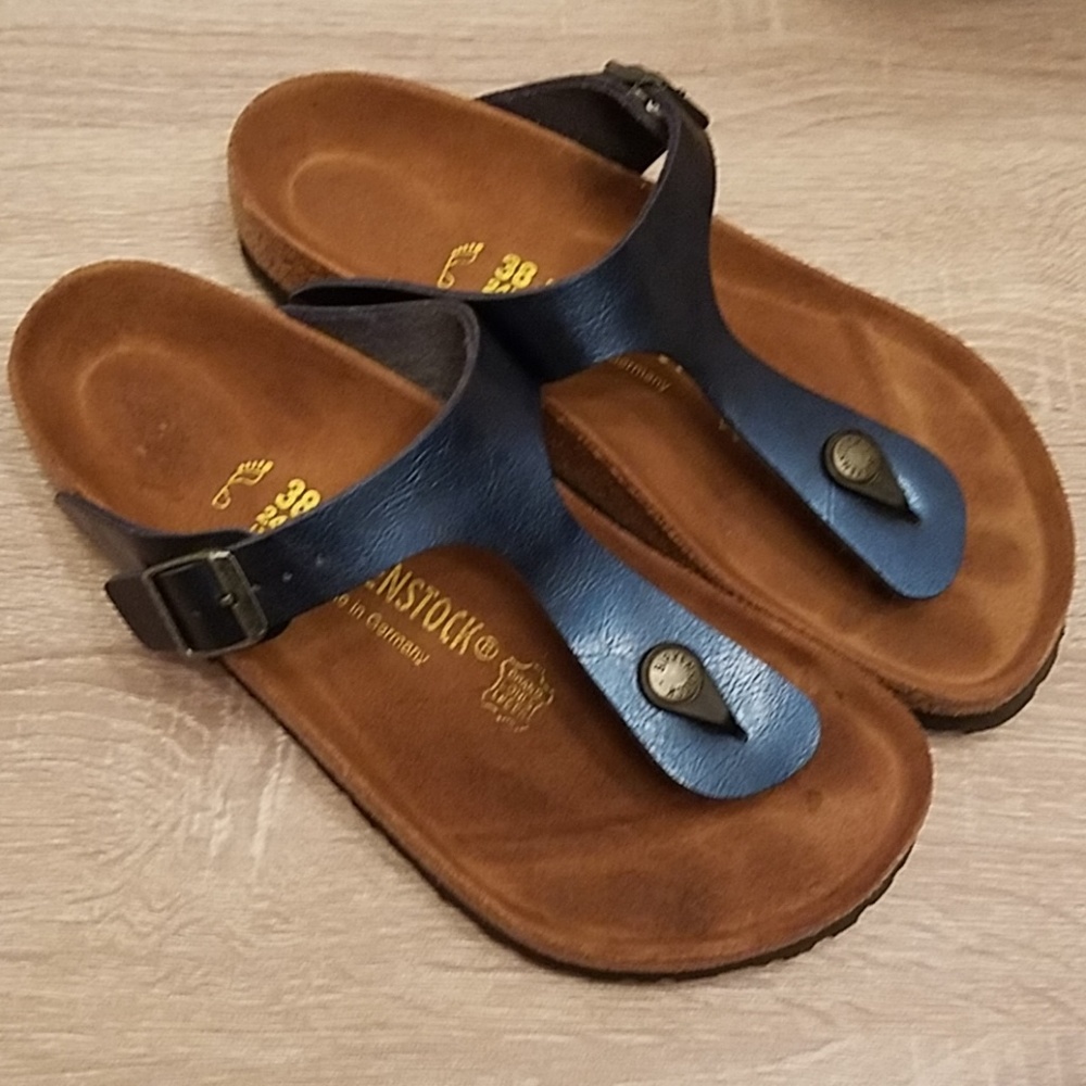 Birkenstock Metallic Blue Thong Sandals 38